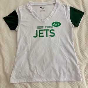 New York Jets White and Green V-Neck T-Shirt